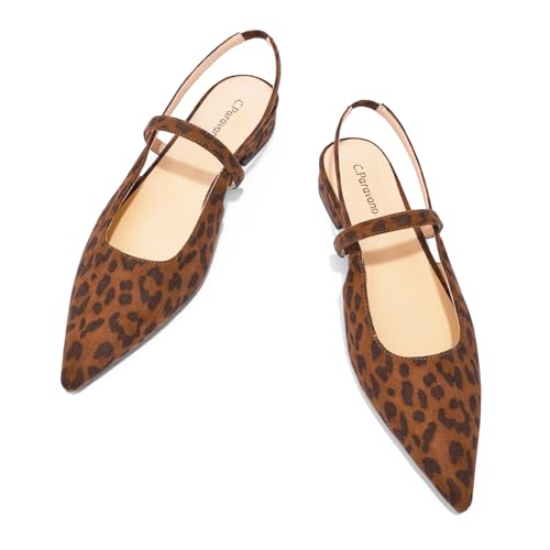 C.Paravano Women's Slingback Flats | Pointed Toe Pumps | Kitten Heels for Women | Slingback Dress Shoes | Slingback Sandals 5.5 Leopard-n Flats