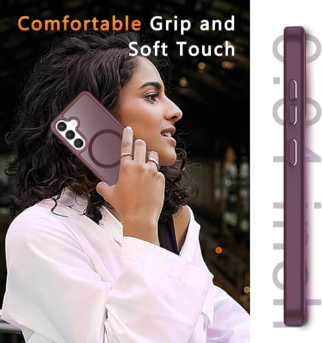 Image of Elzzi Magnetic Cover for Samsung S25 Case [MIL-Grade Drop Tested & Compatible with MagSafe] Translucent Matte TPU + Hard PC Back Cover, Anti-Scratch Shockproof Phone Case (Wine)