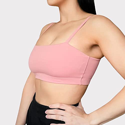 Aoxjox Women's Workout Bandeau Sports Bras Taining Fitness Running Yoga Crop Tank Top (Pink, Small) #TOP2