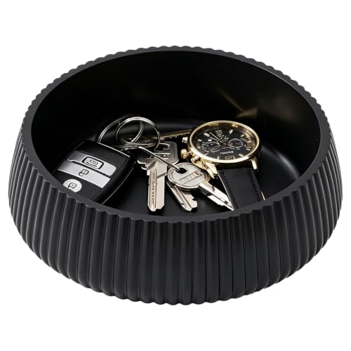 Concrete Key Bowl for Entryway Table, 7" Key Holder Bowl for Keys, Black