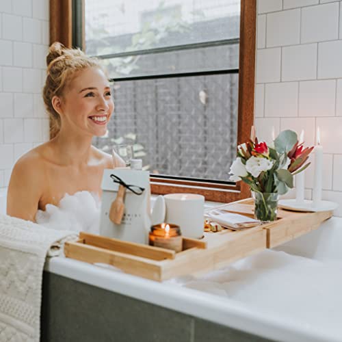 Bamboo Bathtub Caddy Tray for Tub- Expandable Bath Tray - Adjustable Organizer Tray for Bathroom for Luxury Spa - Book Holder, Tablet Smartphone and Wine Holder (Natural) by Pristine Bamboo - Thumbnail 2