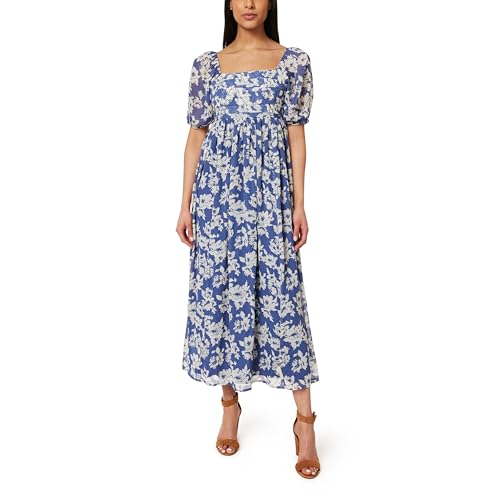 Image of WallFlower Women's Eliza Pleated Bodice Puff Sleeve Chiffon Maxi Dress