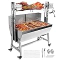 OUKIDR Stainless Steel Rotisserie Grill with Back Cover Guard, 132Lbs Capacity 25W Motor Small Pig Lamb Rotisserie Roaster, 37 Inch BBQ Charcoal Rotisserie Grill for Camping Outdoor