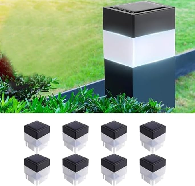 Solar LED 2In x 2In(5cm x 5cm) Fence Post Cap for Wrought Iron and Aluminum or Garden, Solar Fence Lights - 8 Pack (White Light)
