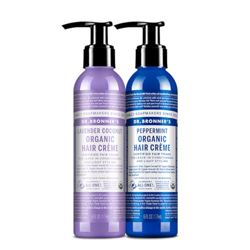 Dr. Bronner's Organic Hair Crème Leave-In Conditioner Styling Cream Anti Frizz Hair Product for Women & Men Hair Cream USDA Organic, Cruelty Free, Lavender Coconut & Peppermint - 6oz 2 Pack