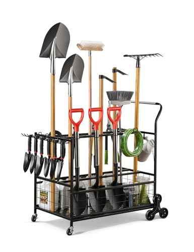 Heavy-Duty Garden Tool Organizer for Garage with 2 Stair-Climbing Wheels