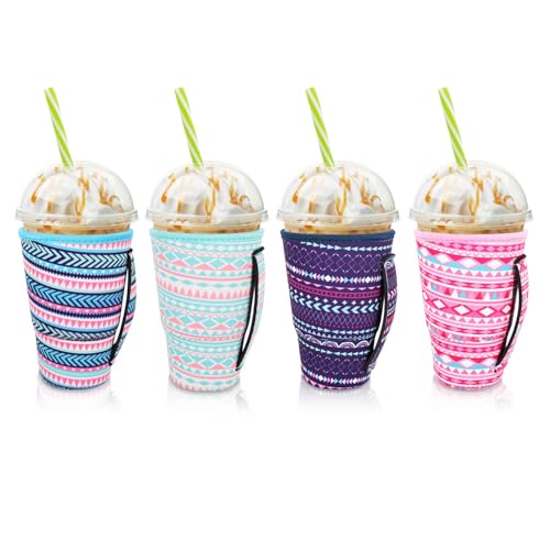 AJLTPA 4Pack Iced Coffee Sleeve With Handle, 30-32oz, Geometric
