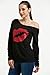 MAGICMK Woman’s Sweatershirt Lips Print Causal Blouse Off The Shoulder Long Sleeve Loose Slouchy Pullover Plus Size Tops…