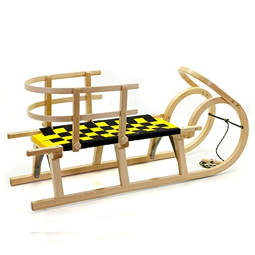 HolzFee Baran S-Plus 110 SG Hörnerschlitten mit Gurtsitz Schwarz - Gelb mit Lehne – Bild 3