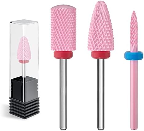 Ceramic Nail Drill Bits Set 3 Pcs, 3/32'' Nail Drill Bits for Acrylic Gel Nail, Electric Nail Drill Cuticle Remover Bits Gel Nail Polishing for Manicure Pedicure Home Salon, Pink
