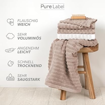 Pure Label Waschlappen - 10er-Pack 16x21cm aus 100% Baumwolle - saugstark, schnelltrockend & weich - Waschhandschuh mit Anhängeschlaufe - Oeko-TEX Zertifiziert - Hellbraun – Bild 6