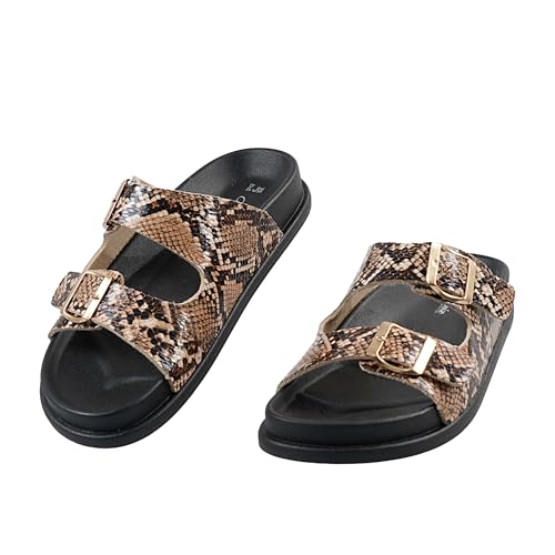 CLEIKS Souliers Estivaux Femme Sandales Féminines Casual Maison Tongues Plage Chaussures Balnéaires (Imprimé serpent marron, 38 EU, WES260443-0)