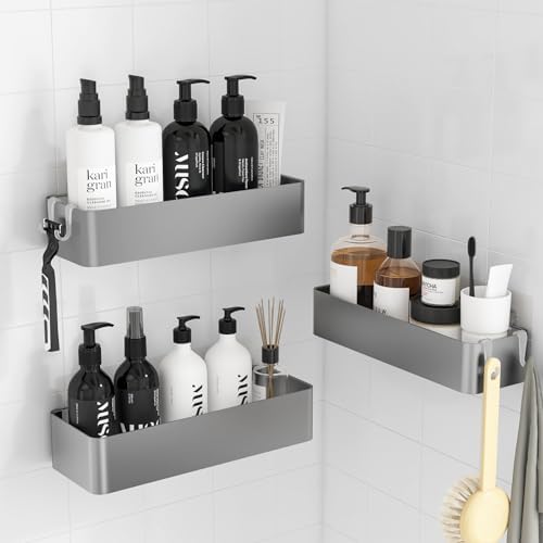Kitsure 3 Stück Duschablage, Badezimmer Organizer, Large, Silber | rostfreie Badezimmer Organizer, schnell trocknendes Badregal mit großer Kapazität, langlebige Shampoo-Halterung f