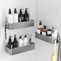 Kitsure 3 Pack Rustproof Shower Caddy - 3 Shelves, Drill-Free & Quick-Dry Shower Organizer, Rustproof Bathroom Shelves with 4 Hooks, Large, Silver
