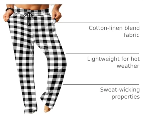 Image of iWoo Linen Pants Men Casual 2025 Summer Beach Elastic Drawstring Waist Yoga Pants Travel Baggy Work Pant Pajama