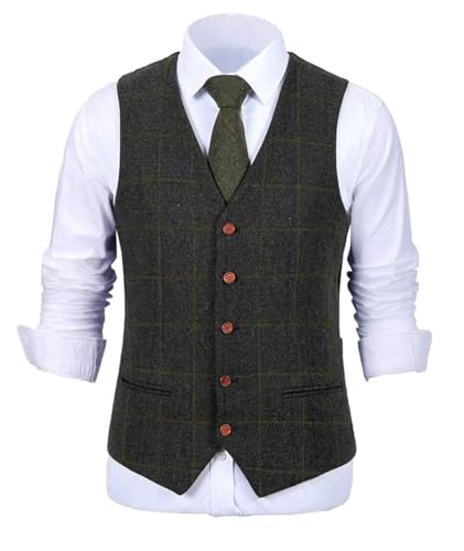 Men's Plaid Soft Wool Casual Tweed Business Waistcoat England Style Solid Color Single Breasted Vest3