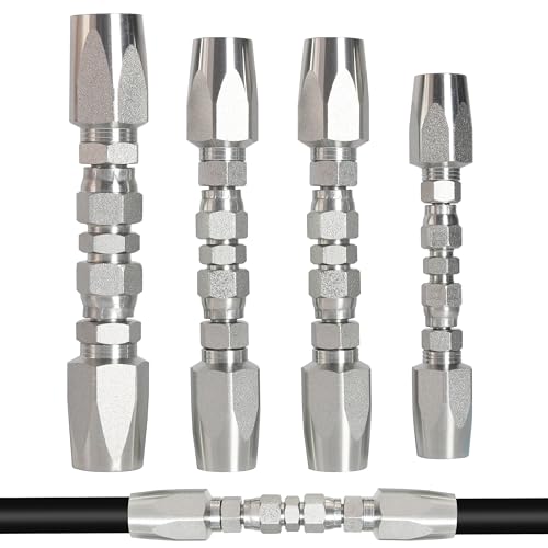 4PCS Reusable Hydraulic Hose Fittings Repair Kit, 1/2'' 3/8'' 1/4'' Hydraulic Hose Fittings, Hydraulic Hose Field Repair Kit fit for SAE 100R1 1-wire for SAE 100R2 R16 R17 R19 2-wire Hydraulic Hoses