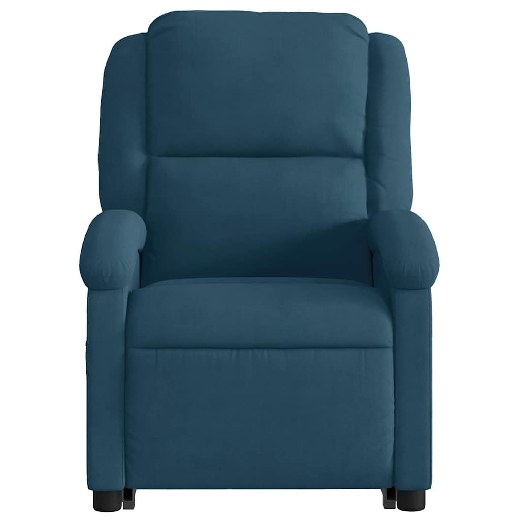 Relaxsessel mit Aufstehhilfe, Blauer Samt, 71×86,5×99,5 cm, Holz-Metall-Rahmen, Liege 135°, Seniorengerecht