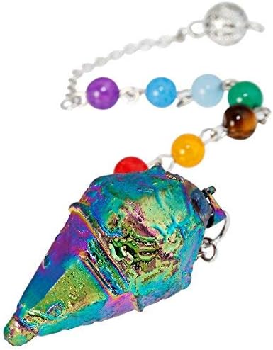 mookaitedecor Semi Precious Stone Crystal Pendulum Dowsing for Scrying Divination Reiki Healing Chakra,Titanium Coated Rainbow