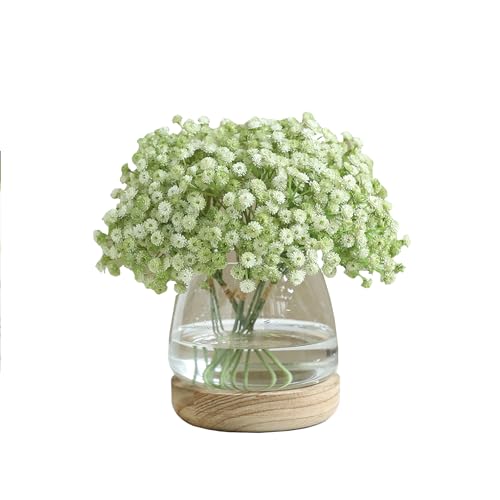 Syddo 6-Bunches Artificial Flowers In VASE, Gypsophila/Baby Breath Green Fake Flowers