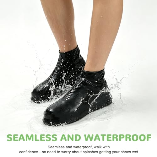 2 Pairs Heavy Duty Reusable Waterproof Rain Shoe Covers, Rubber Non Slip Overshoes for Adults | Foldable Elastic Mudproof Shoe Protectors, Washable Foot Covers for Outdoor Cycling, Hiking (Black, M) by Petzriz - Used condition - Image 5