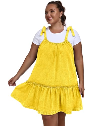 Image of Denim Dress for Women Tie Shoulder Sleeveless Denim Mini Dress Casual Flowy Babydoll Dress Wash Jean Dress