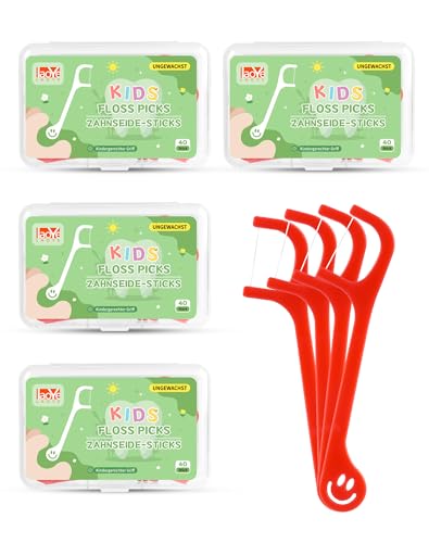 LAOYE Hilo Dental Niños 160 piezas de Arcos Dentales Hilo Dental con Mango Diseño Seguro y Divertido para Niños, Seda Dental Superfloss en 4 Cajas Portátiles, Limpieza Oral Suave Efectiva y Simple