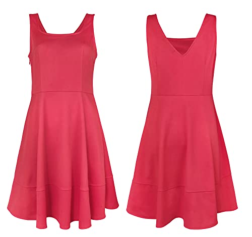 Image of FANCYINN Women's Short V-Back Dress U-Neck Inslace Hem Wide Straps Tank Mini Skater Cocktail Dresses