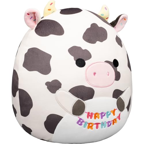 Image of Squishmallows Original 12in Colin the Cow Holding inchHappy Birthday inch Sign - Official Jazwares Plush (Medium-Sized)