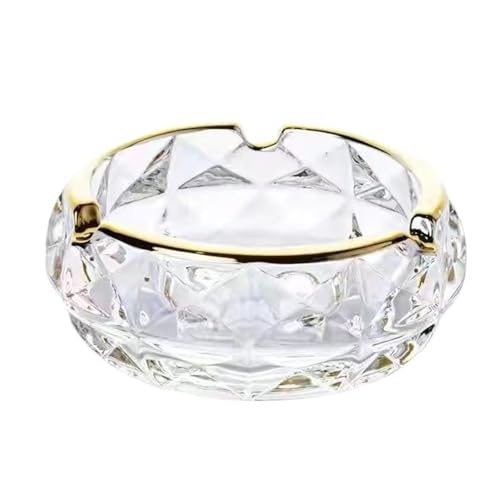 huanglyc-232 Ceniceros Decorativos Cenicero de Cristal con Borde Dorado for Sala de Estar, Oficina y Escritorio. Cenicero de Exterior