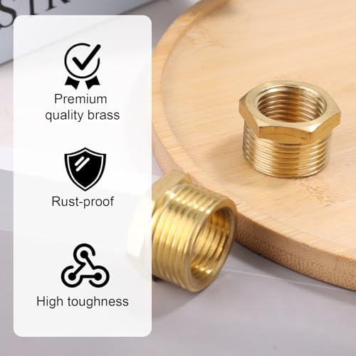 Image of lasuroa 2pcs Brass Reducer Hex Bushing, 3 /4 inch NPT Male to 1 /2 inch NPT Female Heavy Duty Threaded Pipe Air Hose Fitting Reducer Adapter for Plumbing Gas Hydraulic Systems