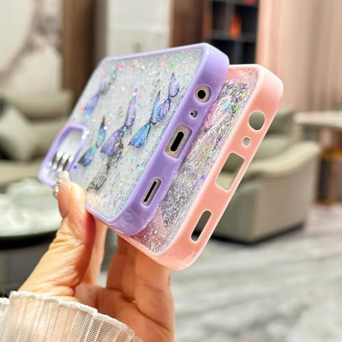 Image of VONZEE for Samsung Galaxy A36 5G Clear Glitter Butterfly Case, Cute Bling Sparkle Shiny Soft Silicone TPU Bumper Shockproof Women Girls Slim Protective Phone Cover for Galaxy A36 5G, Purple