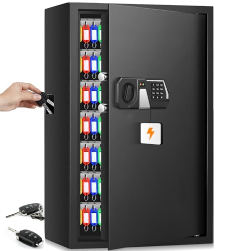 Mejasg Armoire à clés ignifuge avec code à chiffres, pour 144 clés, avec ouverture latérale et barrettes réglables, coffre-fort à clés pour le bureau