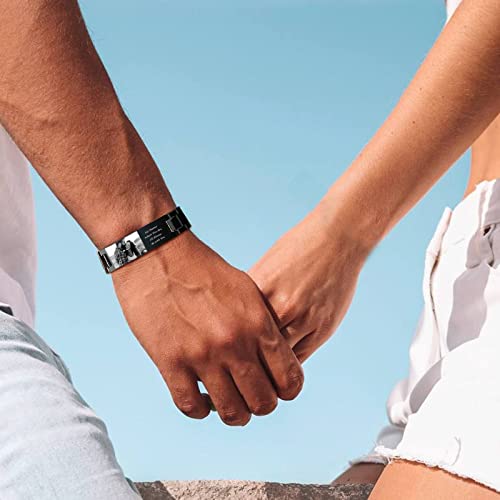 VNOX Personalized Picture Bracelet for Men Women Free Engraving Custom Photo Bracelets Stainless Steel Adjustable Customized Wristbands 5.9-9.5 Inch Customizable Christmas Gifts for Boyfriend Husband3