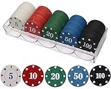 LHTHT Poker Chips with Denominations, Poker Chips Set with Box or Bag, Plastic Learning Counters Disks and Learning Math Counting Chips,Game Night Party Supplies (Box, 100)