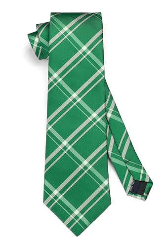 Image of HISDERN Ties for Men Plaid Checkered Tie with Pocket Square Woven Business Formal Necktie Handkerchief Set Wedding Party