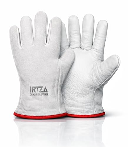 Image of Premium Fleece Lined Leather Thermal Cold Work Gloves PPE HGV Lorry One Pair Large L 9, Durable Winter Garden Rigger Gloves for Pruning, Landscaping, DIY & Outdoor Work (White)
