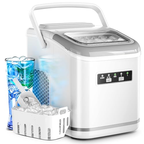 Kismile Ice Makers Countertop, Portable Ice Maker Machine with Handle, 28lbs/24Hrs, 6Mins/9 Pcs ice Cubes, Self-Cleaning Ice Maker with Ice Basket/Scoop,Countertop Ice Makers for Home & Kitchen(Black)