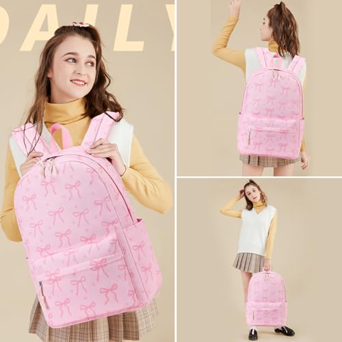 Image of LOIDOU Backpack for Girls School Backpacks Bookbags for Elementary Middle School Women Laptop Backpacks (Bow Tie Pink, L-17)