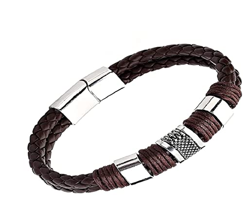 WOYAOFACAI Magnetische Männlichkeit Lederarmband, Schwarzbraun Echtes Gewebtes Lederarmband Cover