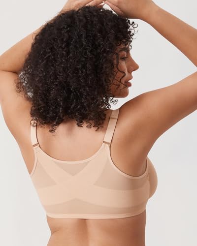 DELIMIRA Women's Cosnufy Posture Front Closure Bras Sheer Mesh Plus Size Underwire Unlined Bra3