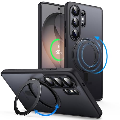 JETech 360 Degree Rotatable Ring Case for Samsung Galaxy S26 Ultra, Compatible with MagSafe, Matte Shockproof Phone Cover with Stand & Ring Holder (Black)