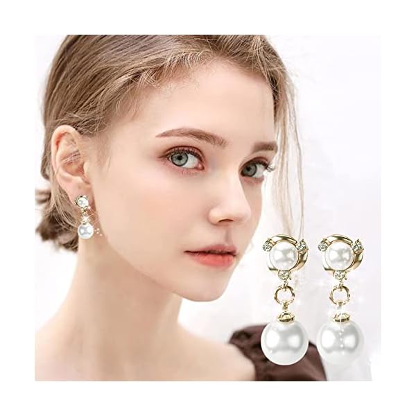 RWRAPS Ohrringe für Damen, Zirkonia und baumelnd, kultiviert mit Silberklammern, Perle für Damen, Ohrhänger, Ohrringe, Creolen aus Gold über Silber – Bild 3