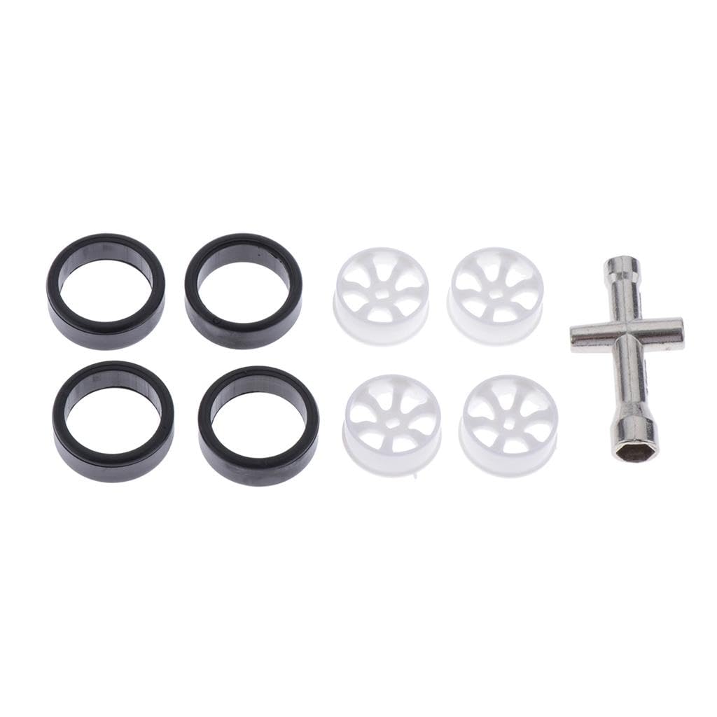 4 Set 1:28 RC Rock Crawler Plastic Tires & Plastic Wheel Rim for Wltoys K969