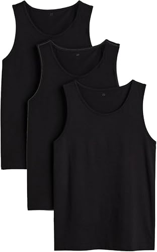 3 canottiere da uomo senza maniche nere in 100% cotone,