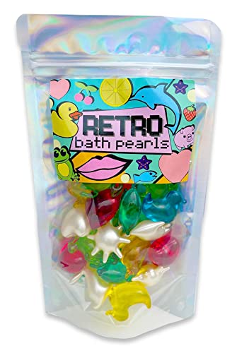 Retro Bath Pearls Jumbo Pack. 30 Assorted Bath Pearls, Various Shapes And Scents. Animals, Hearts, Stars, Pearls. Animal Bath Oil Beads, Quirky Gift. Gift For Girlfriend, Gift For Mom #TOP23