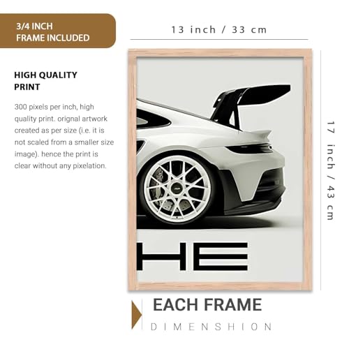 Image of HOMESY Sports Car Framed Posters Gift Items for Boys Room | Wall Decoration for Bedroom Living Room Office Gaming Room Decor | Sports Car Poster with Frame for Wall Decor Set Of 3 Size (13x17 inch, BROWN)