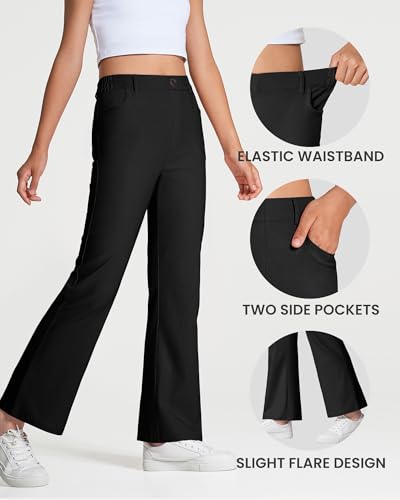 Image of Girls Uniform Pants Kids High Stretchy Flare Dress Pants | Elastic Waist,Pull-On Pants