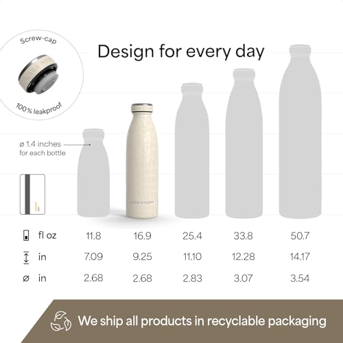 Image of LARS NYSOM Stainless Steel Insulated Water Bottle 12oz 17oz 25oz 34oz 51oz | Insulated Thermo Flask for Hot and Cold Beverages | Leakproof Drinking Bottle (Beige, 17oz)