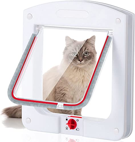 ZOYII Cat Flap 4 Way Pet Locking Door, Durable Frame and Easy to Shape in Exterior and Interior Doors, Privacy for Cat litter Box or Automatic Feeder, (ZOYIICF-01)